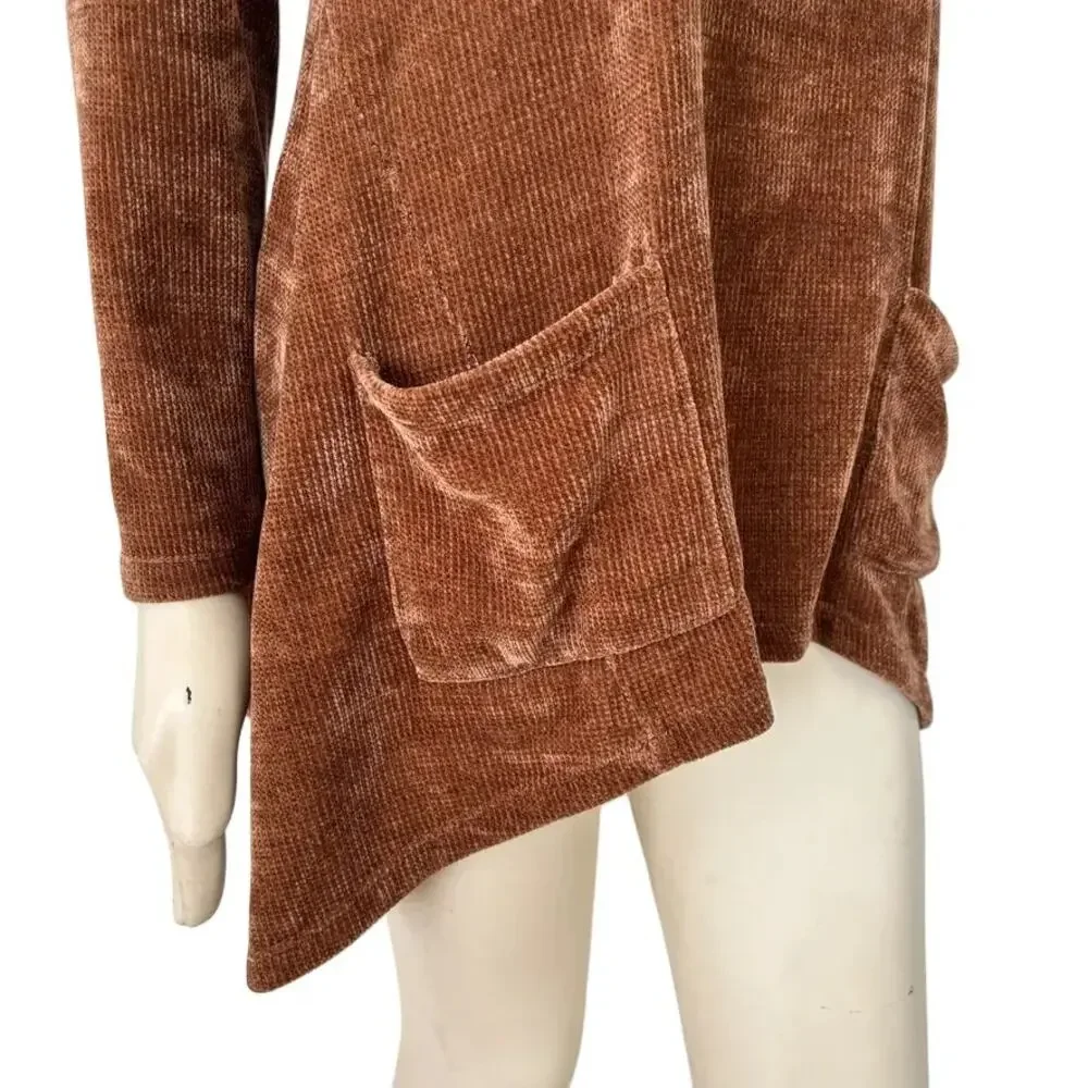 NEW LOGO Lori Goldstein Slouchy Pocket Chenille Tunic Sweater in Brown SZ M
